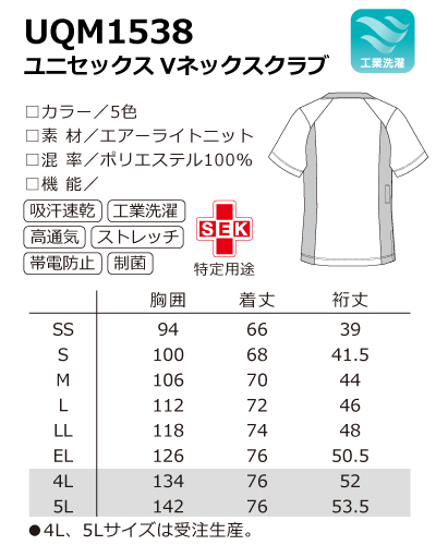 UQM1538 ルコックスポルティフ ユニセックス Vネック スクラブ（男女兼用）