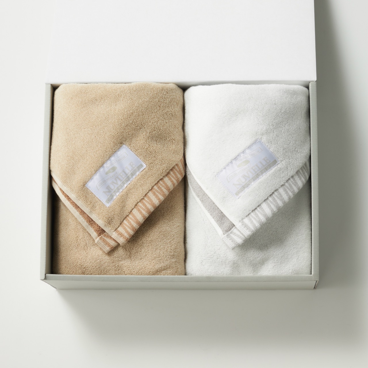 N-LINE バスタオル2枚セット [ベージュ、ホワイト]