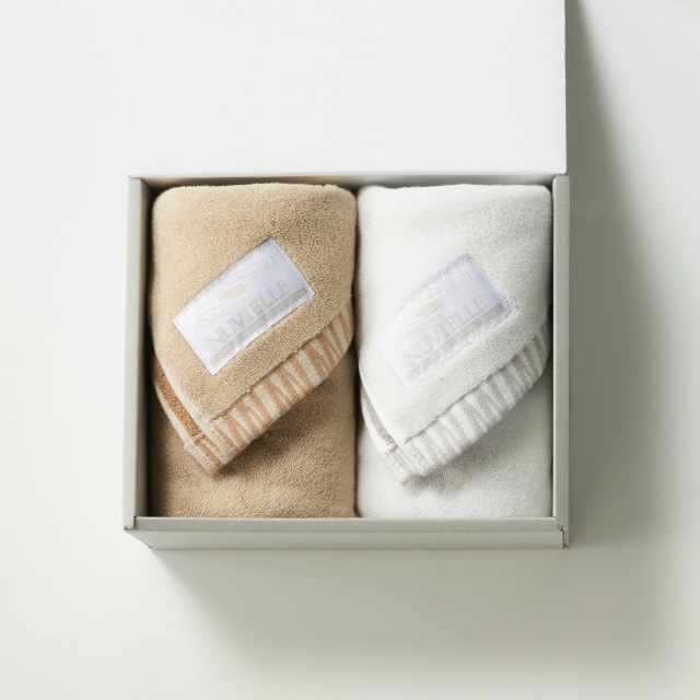 N-LINE フェイスタオル2枚セット  [ベージュ、ホワイト]