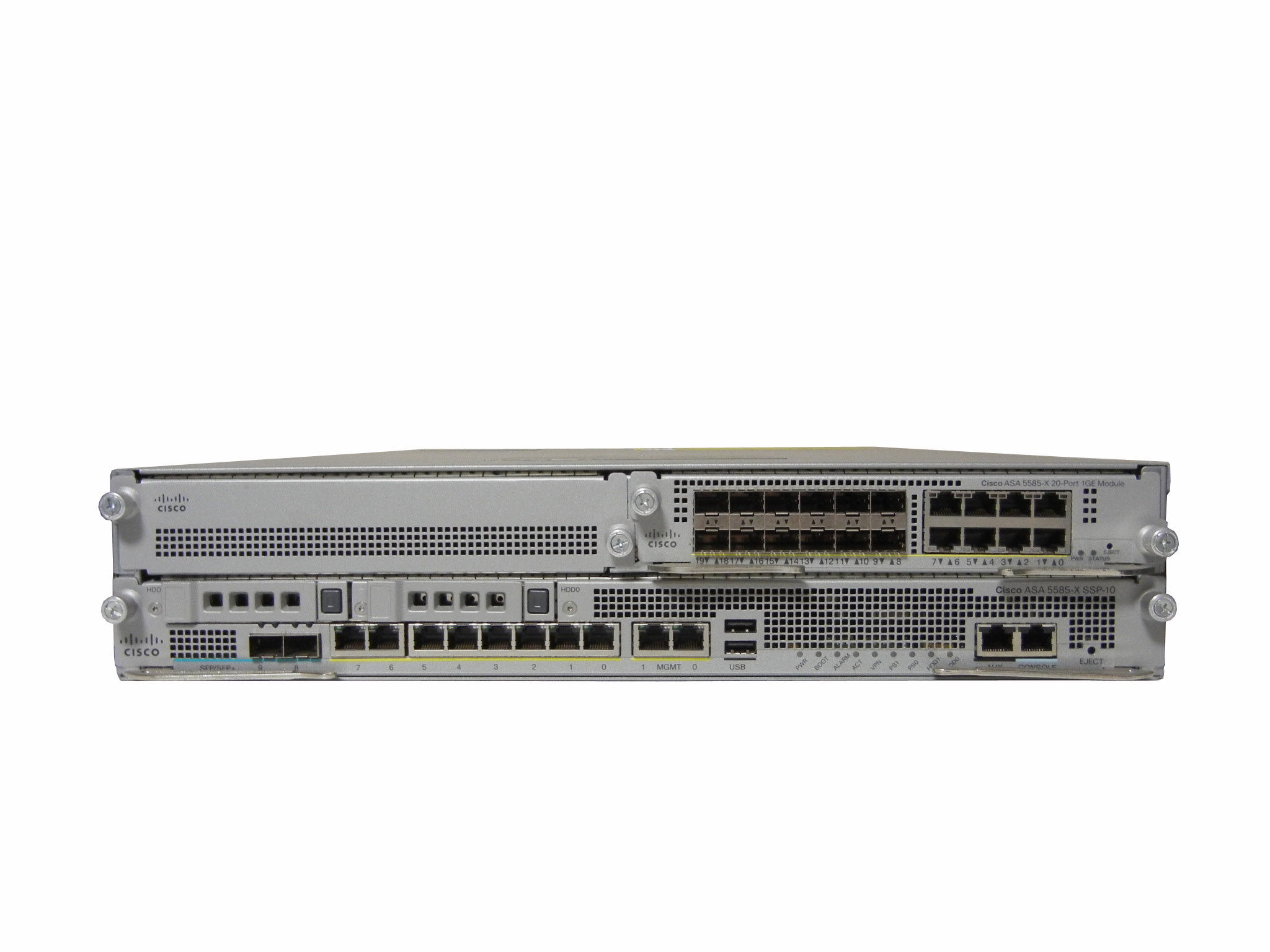 【中古】Cisco ASA 5585 （ASA5585-S10-K9） ASA5585-NM-20-1GEモジュール付き　電源二重