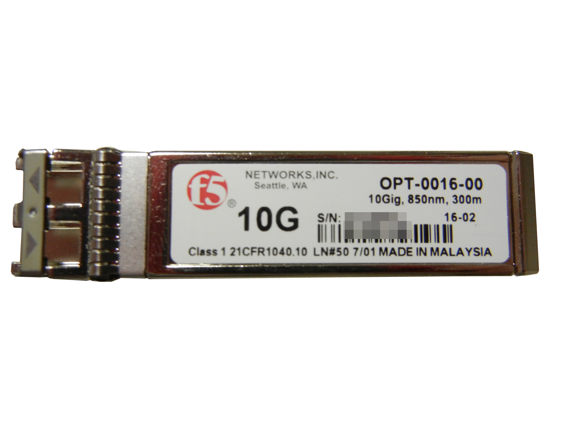 【中古】F5-UPG-SFP+-R (OPT-0016-00) 10GBase-SR (Short Range) 10G Ethernet Transceiver with DDM Support