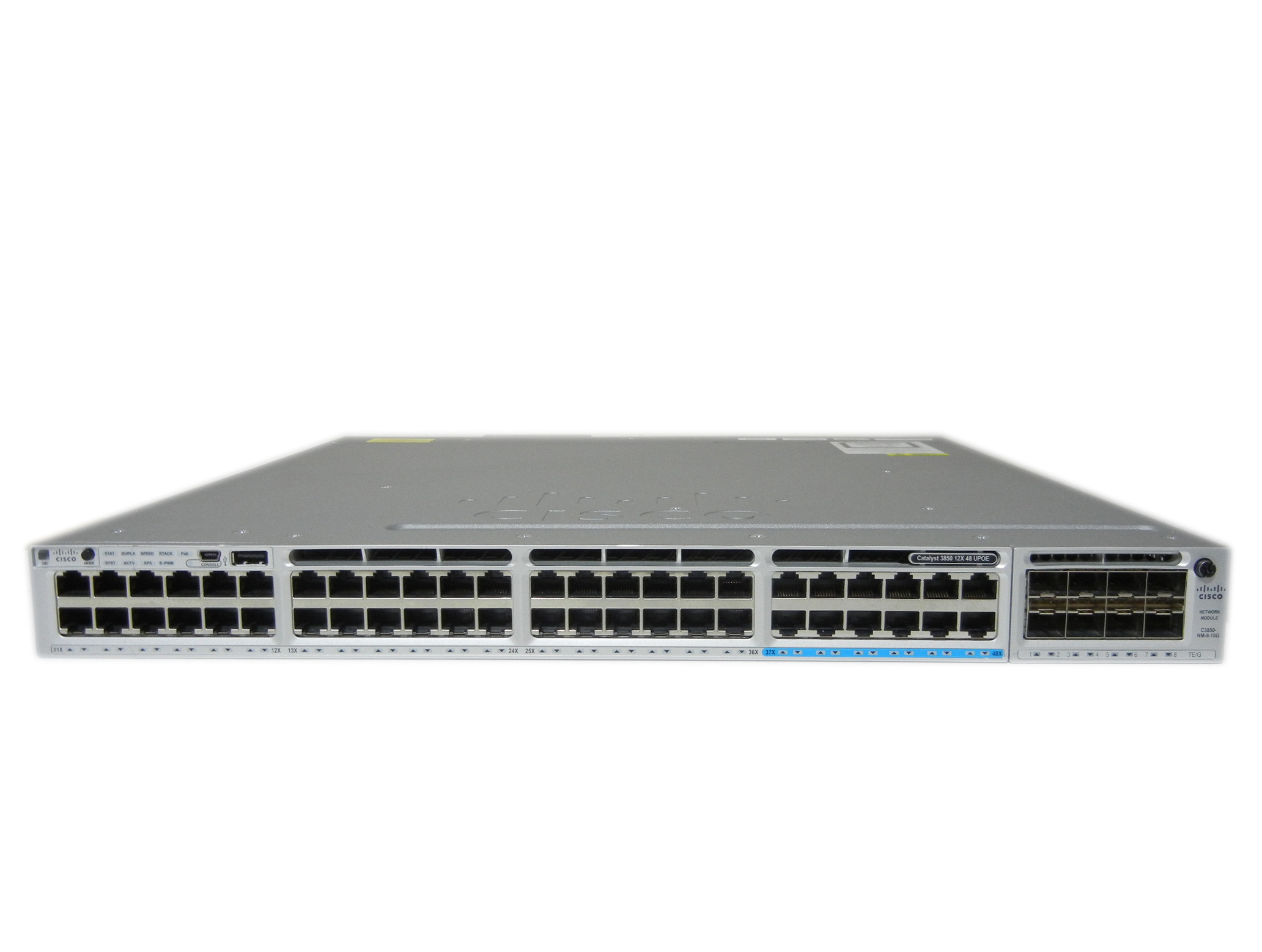 【中古】Cisco Catalyst C3850-12X48U-S（WS-C3850-12X48U-S）C3850-NM-8-10Gモジュール付き 電源二重仕様