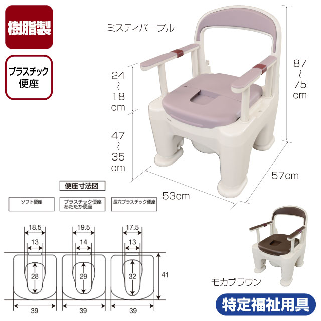 ポータブルトイレ＜座楽＞ラフィーネ　プラスチック便座　PN-L30200