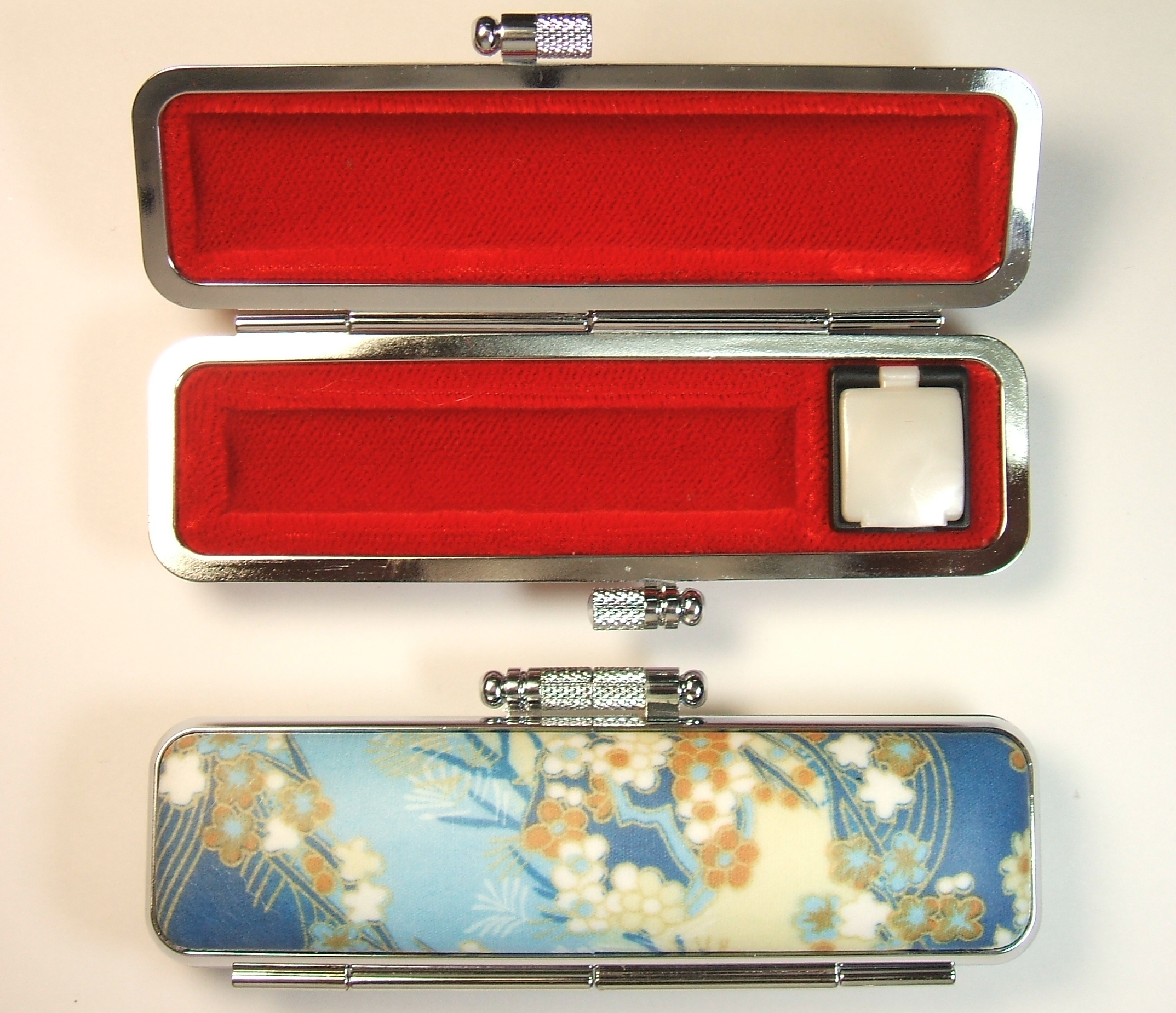 きれいなちりめん柄印鑑ケース【花柄・ブルー】10.5・12ミリ丸用