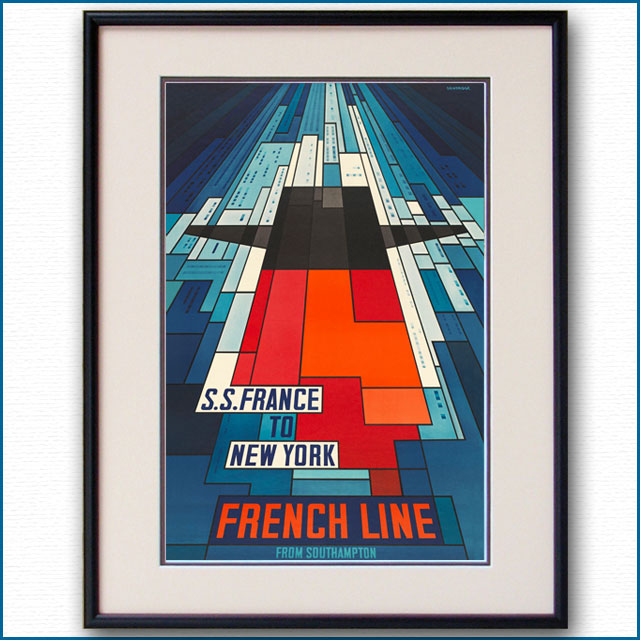 1968年 ジョン・べインブリッジ 客船フランスのポスター 2027LL黒