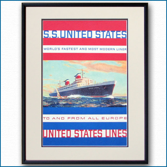 1958年 客船ユナイテッドステーツのポスター 2032LL黒