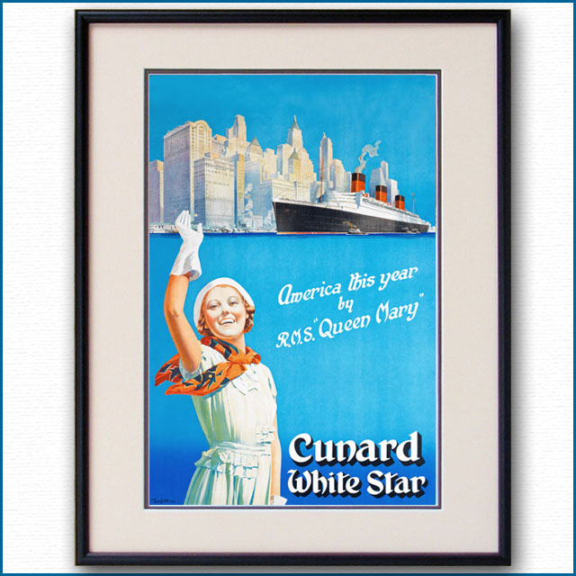 1939年 トム・カー 客船クイーンメリーのポスター 2045LL黒