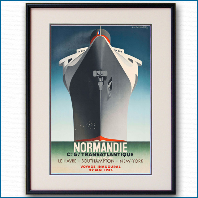 1935年 客船ノルマンディーのポスター VOYAGE INAUGUAL版 2074LL黒