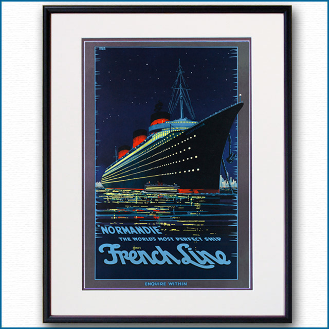 1939年 客船ノルマンディーのポスター 2076LL黒