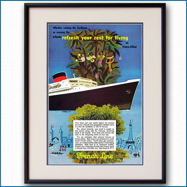 1954年 ベルナール・ヴィユモ 客船リベルテ雑誌広告 2067LL黒