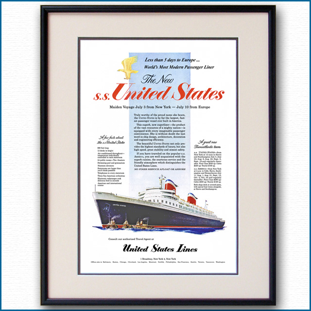 1952年 客船ユナイテッドステーツ・処女航海雑誌広告 2098LL黒