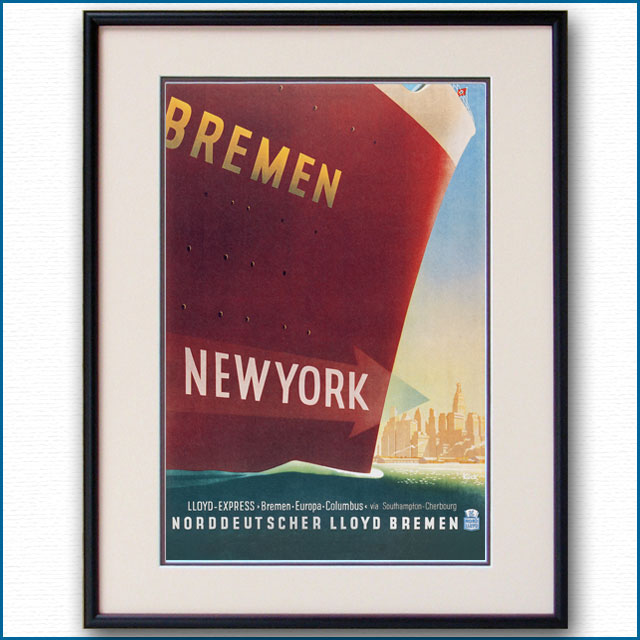 1937年 フリッツ・クック 客船ブレーメンのポスター 2292LL黒