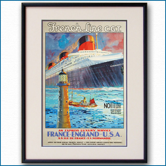 1936年 モンタギュー・B・ブラック 客船ノルマンディーのポスター 2396LL黒
