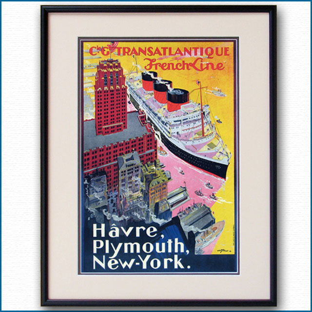 1930年代 客船イル・ド・フランスのポスター 2409LL黒