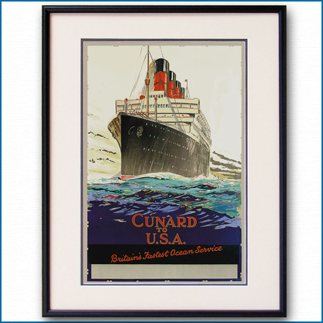 1925年 キュナードライン 客船アキタニアのポスター 2580LL黒