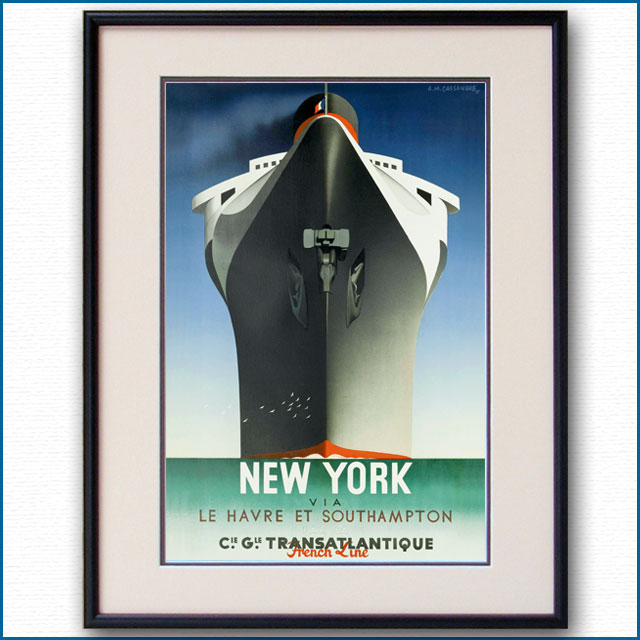 1935年 客船ノルマンディーのポスター NEW YORK版 2591LL黒