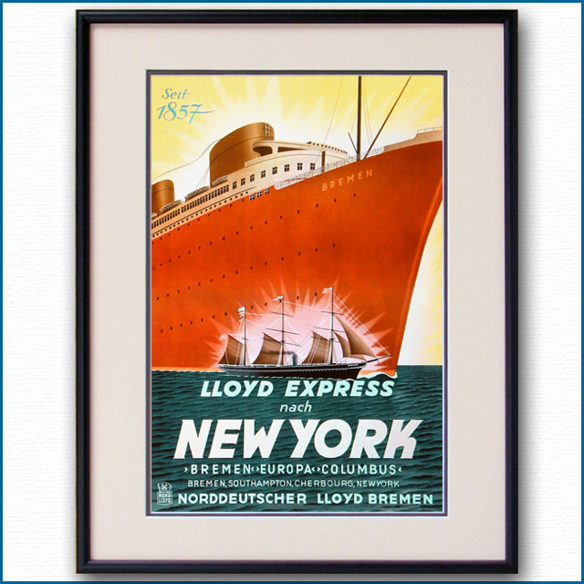 1937年 北ドイツロイド 客船ブレーメンのポスター 2646LL黒