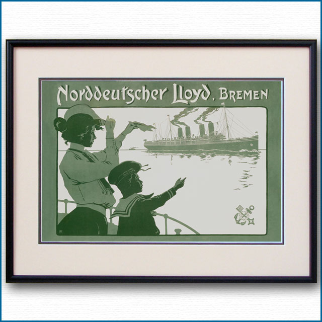 1905年 フリッツ・レイム 客船カイザーウィルヘルムIIのポスター 2662LL黒