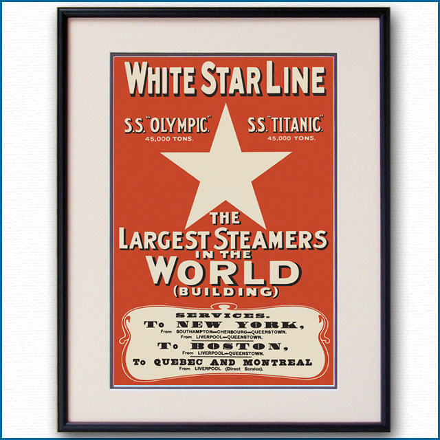 1910年 ホワイトスターライン客船オリンピックとタイタニックのポスター 2953LL黒
