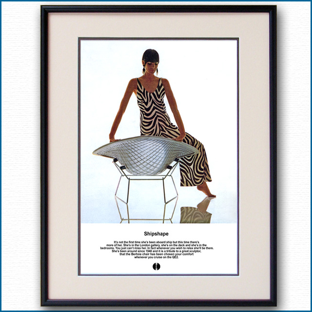 1970年 ノル ハリー・ベルトイヤ ダイヤモンドチェアー・QE2雑誌広告 3092LL黒