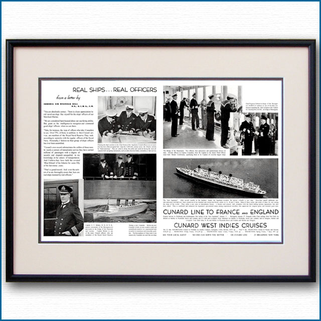 1933年 キュナード・客船クイーンメリー・タンクテスト見開き雑誌広告 3351LL黒