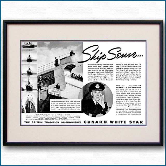1939年 キュナードホワイトスター・客船クイーンメリー見開き雑誌広告 3366LL 黒