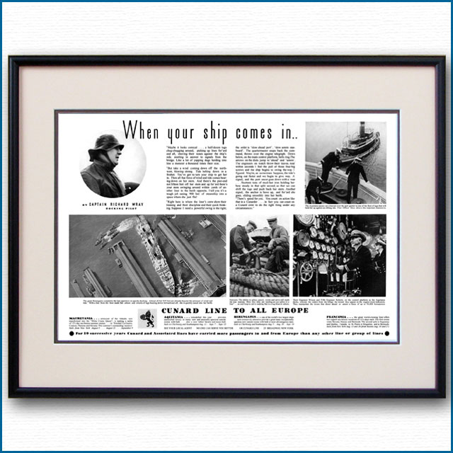 1933年 キュナード・入港着岸 見開き雑誌広告 3375LL 黒