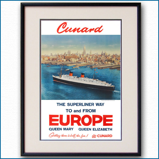 1954年 キュナード 客船クイーンエリザベスのポスター 3381LL黒