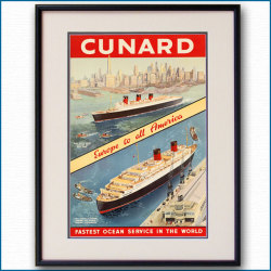 ①キュナード CUNARD クインメリーII号 額入り写真最高 の
