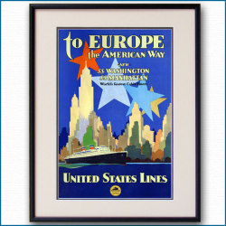 1932年 ユナイテッド・ステーツ・ライン 客船ワシントン・マンハッタンのポスター 2387LL黒