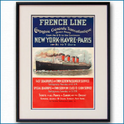 1910年 フレンチライン 客船フランスのポスター 2400LL黒