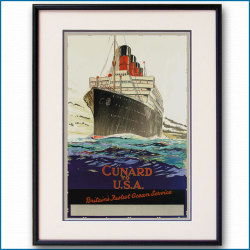 1925年 キュナードライン 客船アキタニアのポスター 2580LL黒