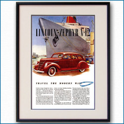 1937年 リンカーン・ゼファーV12雑誌広告 アートプリント 【Maritime