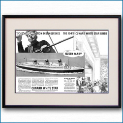 1936年 客船クイーンメリー・就役見開き雑誌広告 3153LL黒