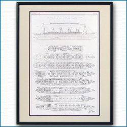 タイタニックの図面・一般配置図、額入りアートポスター HGV2480BK