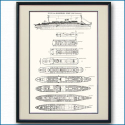 日本郵船・橿原丸の一般配置図 図面・デッキプラン 額入りアートポスター 2698XL黒
