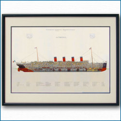 客船フランス（1912）の断面図・額入りアートポスター 2706XL黒