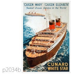 キュナード・客船クイーンエリザベスのポスター | レプリカポストカード2034b