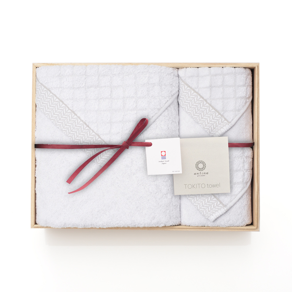 antina / TOKITOタオル 木箱入りタオルセット(ハンド2・バス1) グレー