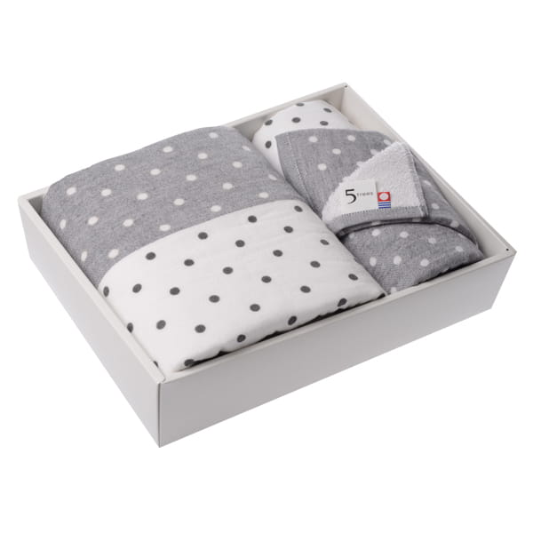 5trees / 今治タオル ポルカドットシャンブレータオルセット(バス1／フェイス1／ウォッシュ1 グレー) イメージ画像