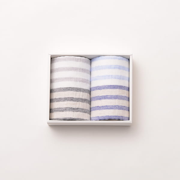 5trees / リネンボーダー ウォッシュタオルセット(ネイビー・ブラック)