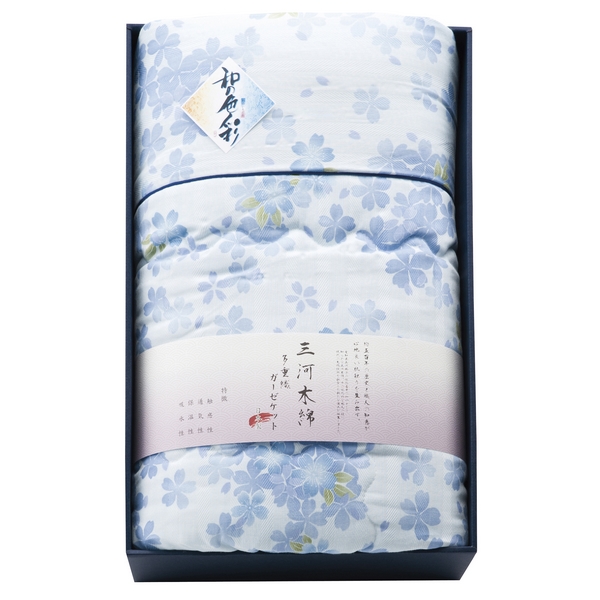 20%OFF|和の色彩 三河木綿 ダブルガーゼ 羽毛タッチ中わた 肌布団（ブルー） ●79240370
