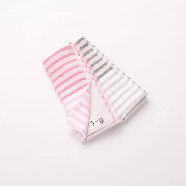 5trees / リネンボーダー フェイスタオルセット(ブラック・ピンク) イメージ画像