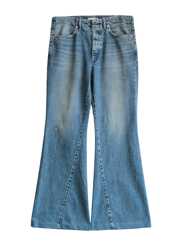 TANAKA FLARE JEAN TROUSERS GREEN BLUE 2025AW