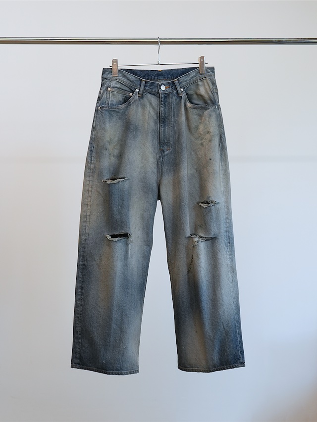 ANCELLM DAMAGE WIDE 5P DENIM PANTS INDIGO