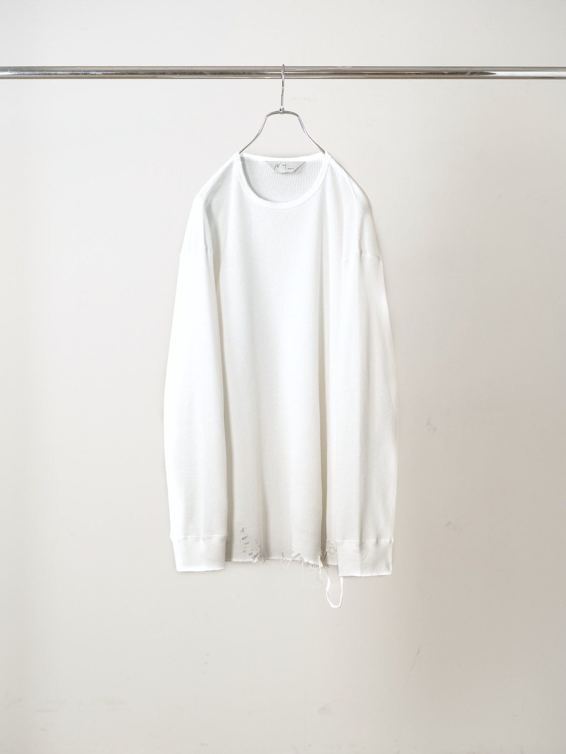 ANCELLM DAMAGE WAFFLE CREW LS WHITE 2026AW
