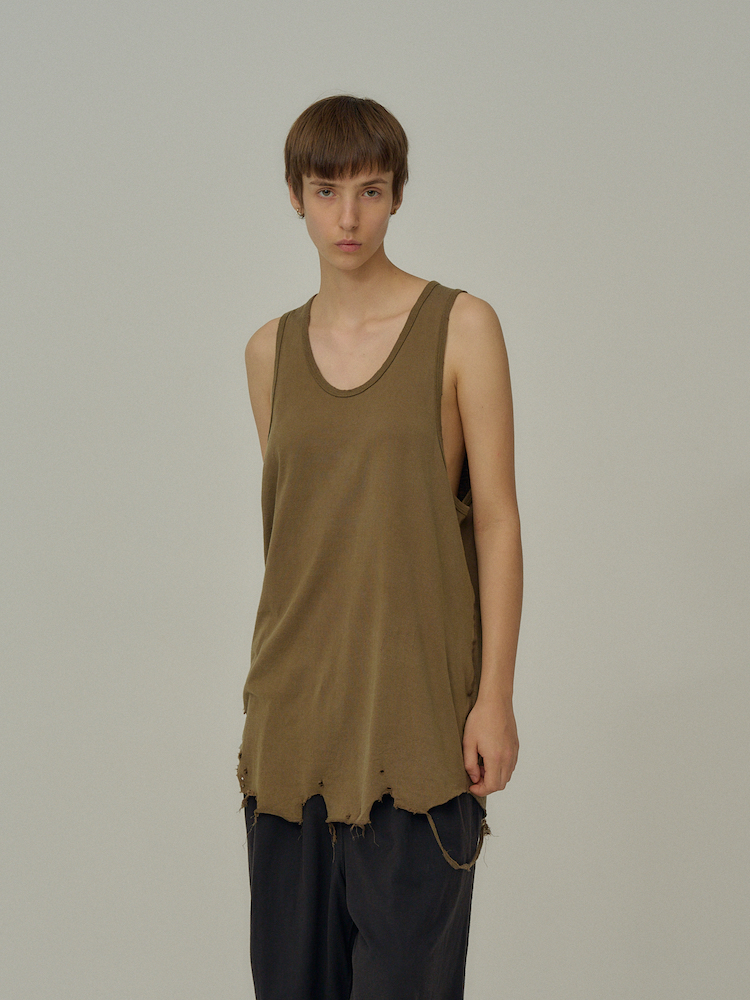 ANCELLM DAMAGE TANK TOP BROWN