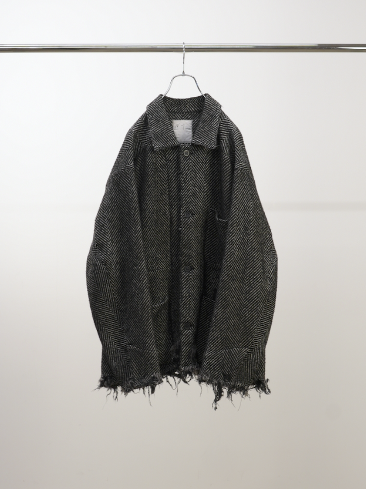 ANCELLM DAMAGE WOOL HERRINGBONE COVER ALL WHITE/BLACK 2025AW