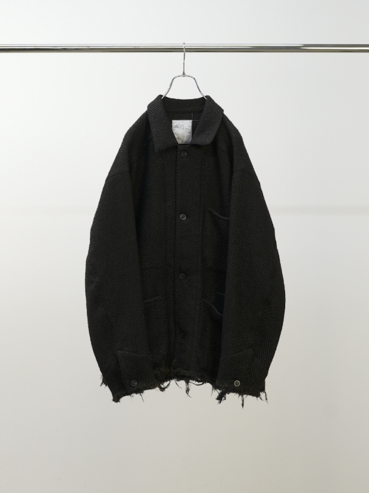 ANCELLM DAMAGE WOOL HERRINGBONE COVER ALL BROWN/BLACK 2025AW