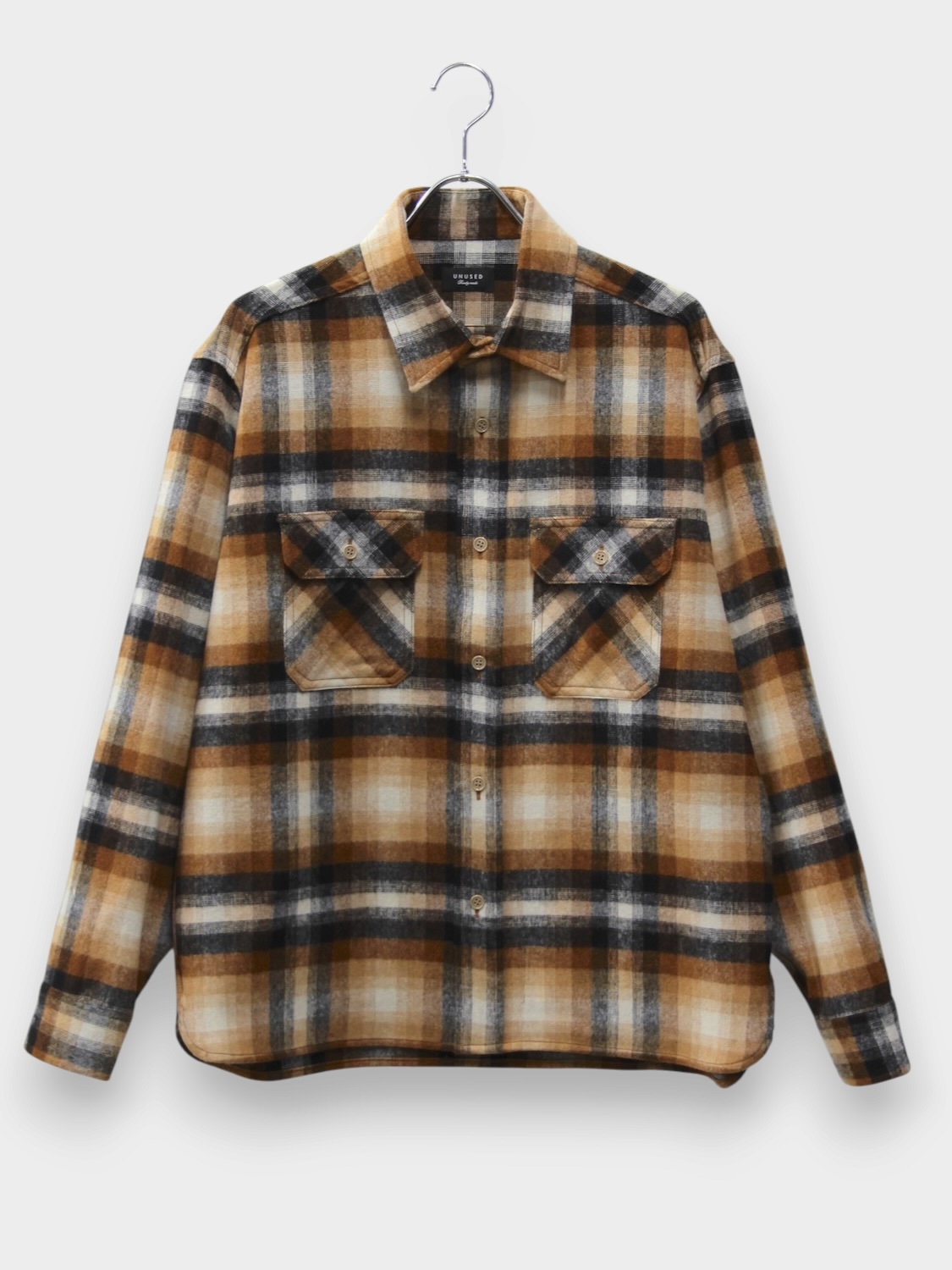 UNUSED LONG SLEEVE WOOL CHECK SHIRT BROWN CHECK (ALBANO MORGADO) 2026AW